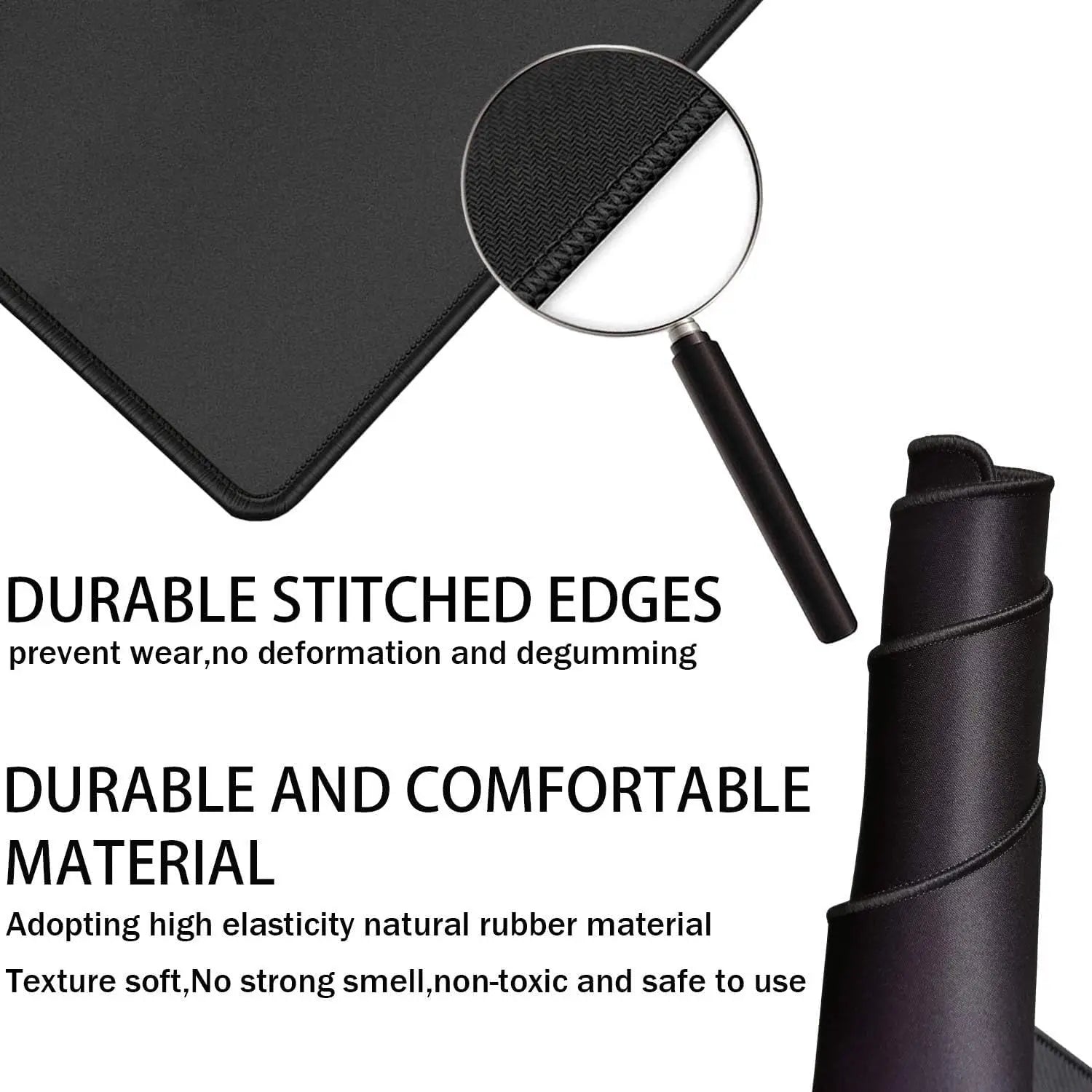 Grand tapis de souris, tapis de souris imperméable avec bord cousu, tapis de souris XXL antidérapant noir pour ordinateur, bureau et maison