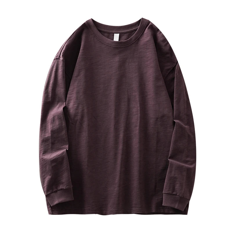 DUKEEN t-shirts à manches longues en coton flammé lourd pour hommes printemps et automne sous-vêtements respirants en pur coton vêtements pour hommes