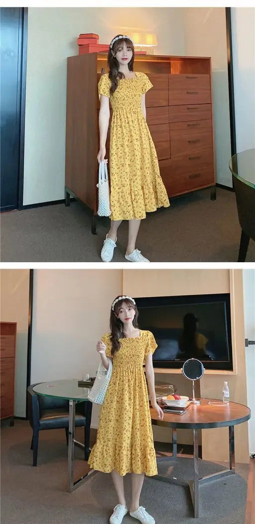 2025 printemps été nouvelle robe femmes Mini robes femme à manches courtes buste élastique imprimé fleuri plissé dos nu tenue décontractée