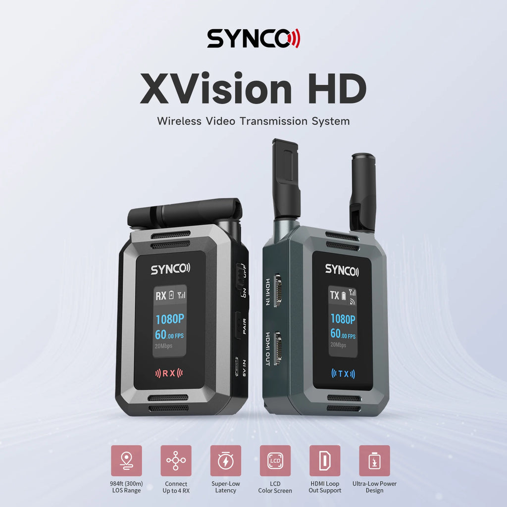 Système de transmission vidéo sans fil Synco Xvision HD avec écran LCD Transmission HD stable jusqu'à 300 m pour le streaming en direct