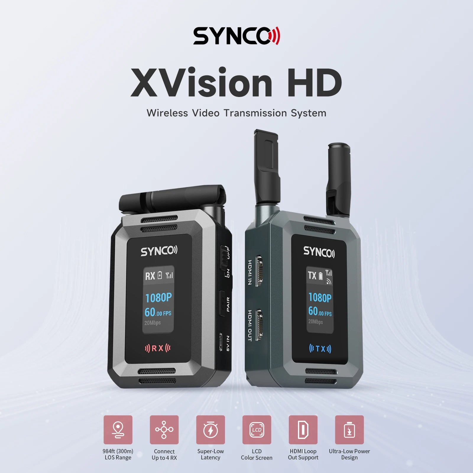 Système de transmission vidéo sans fil Synco Xvision HD avec écran LCD Transmission HD stable jusqu'à 300 m pour le streaming en direct