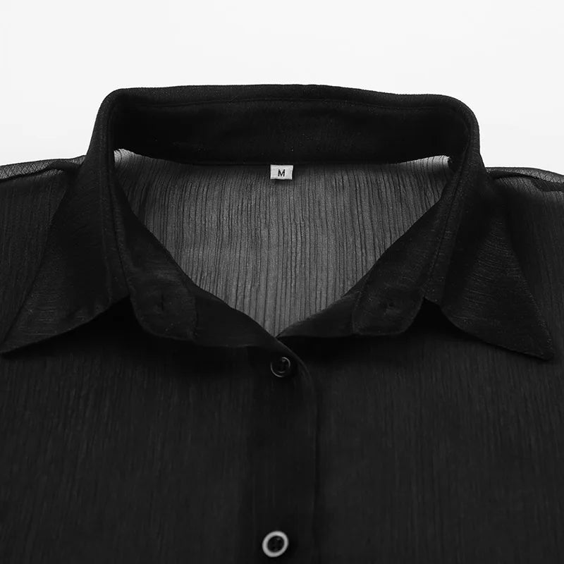 Mumaroho 2024 printemps été femmes élégant à manches longues solide noir maille chemise dames pure mousseline de soie Blouse pour femme femme