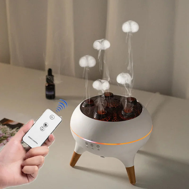 Humidificateur d'air dynamique méduse, diffuseur d'huile essentielle de 250ml, humidificateur de chambre à coucher avec télécommande avec 7 veilleuses colorées