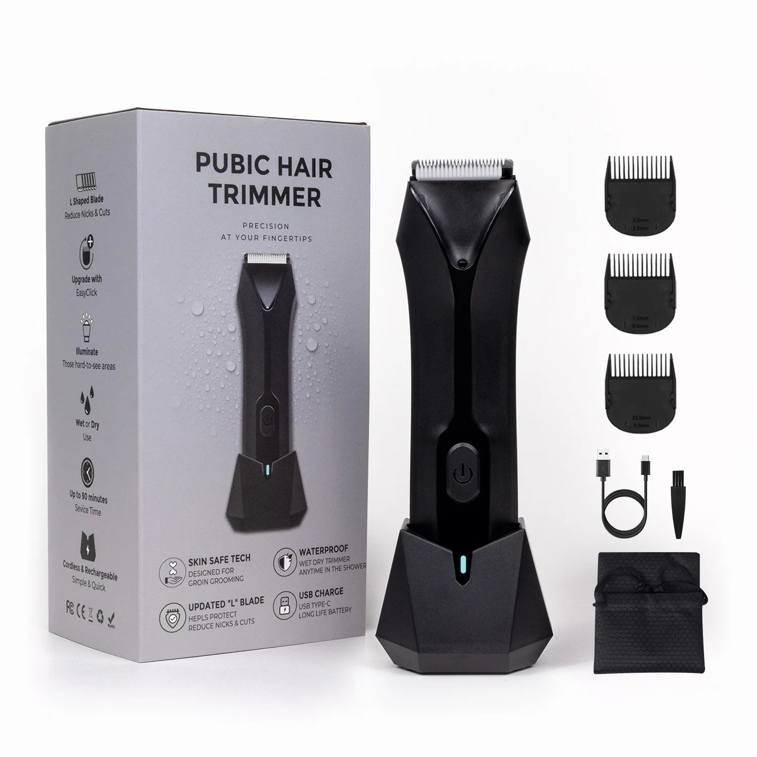 Tondeuse à poils Manscaped pour hommes, kit de tondeuse électrique pour poils corporels, outil de toilettage parfait, rasoir rechargeable pour utilisation humide/sèche, pour la zone inguinale et pubienne