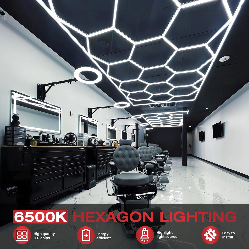 Lumière de Garage hexagonale avec cadre, 15 grilles, entrepôt Local, expédition rapide, lumière Led en nid d'abeille pour atelier, barbier, salle de sport