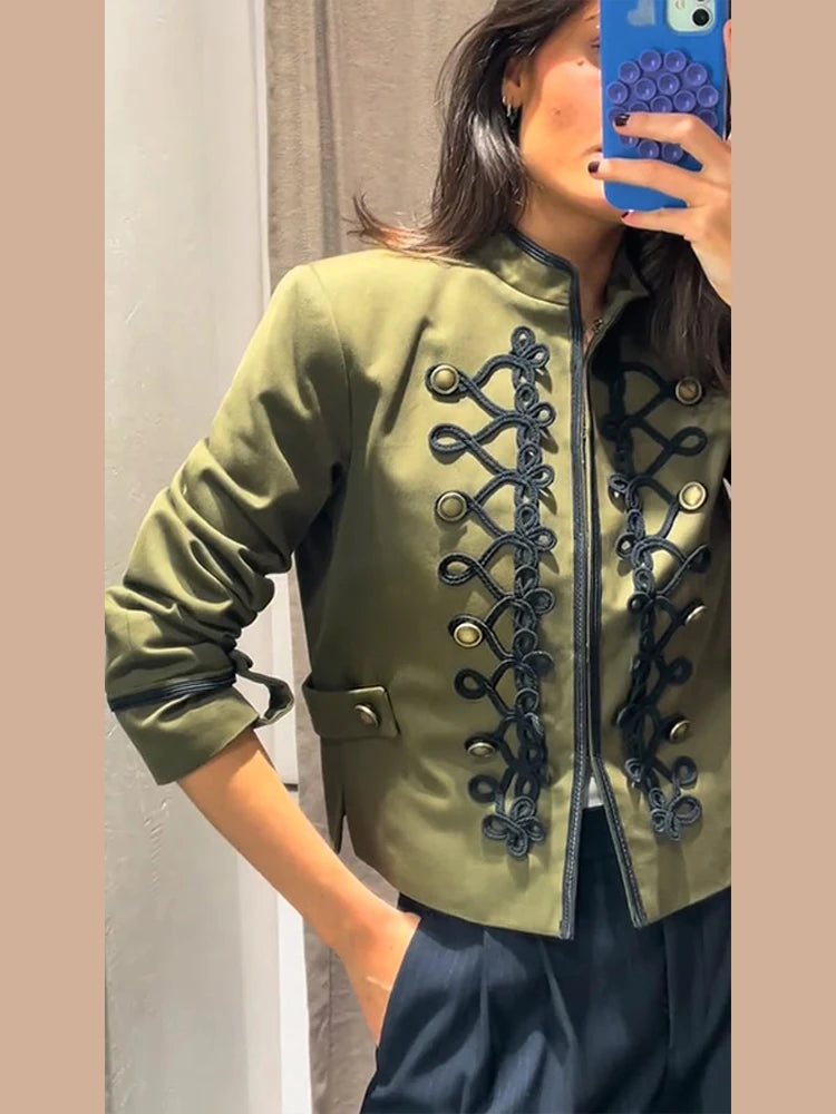 Veste élégante en Satin à boutons grenouille pour femme, col montant, manches longues, Slim, décontractée, manteau de fête de rue, hauts de bureau, printemps 2026