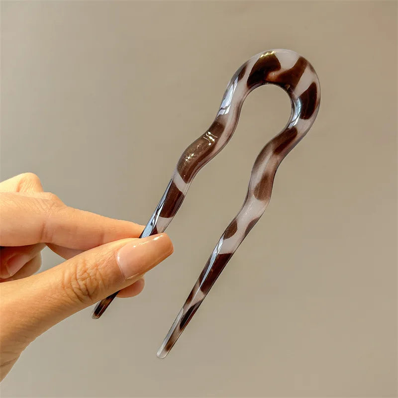 Fourchette à cheveux en forme de U, épingle à cheveux en acétate d'écaille de tortue en acrylique, couvre-chef géométrique, bâtons pour femmes et filles, accessoires pour cheveux