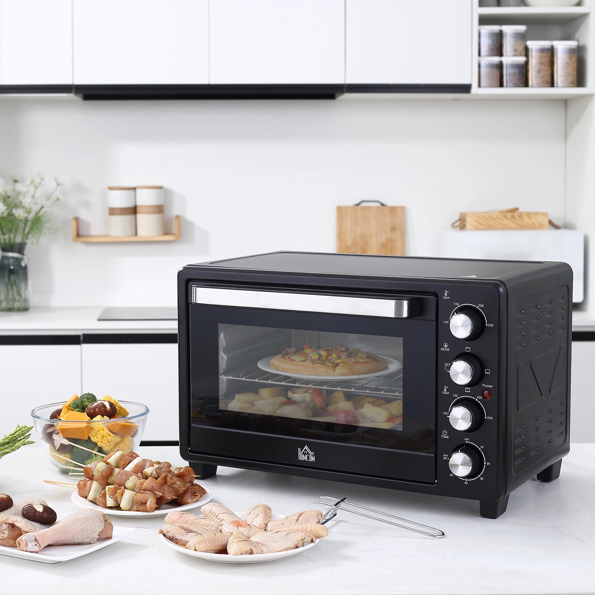 Mini four électrique, 32L, 1600W, 52,2x38,1x33,5 cm, noir, salle de bain, MCOM