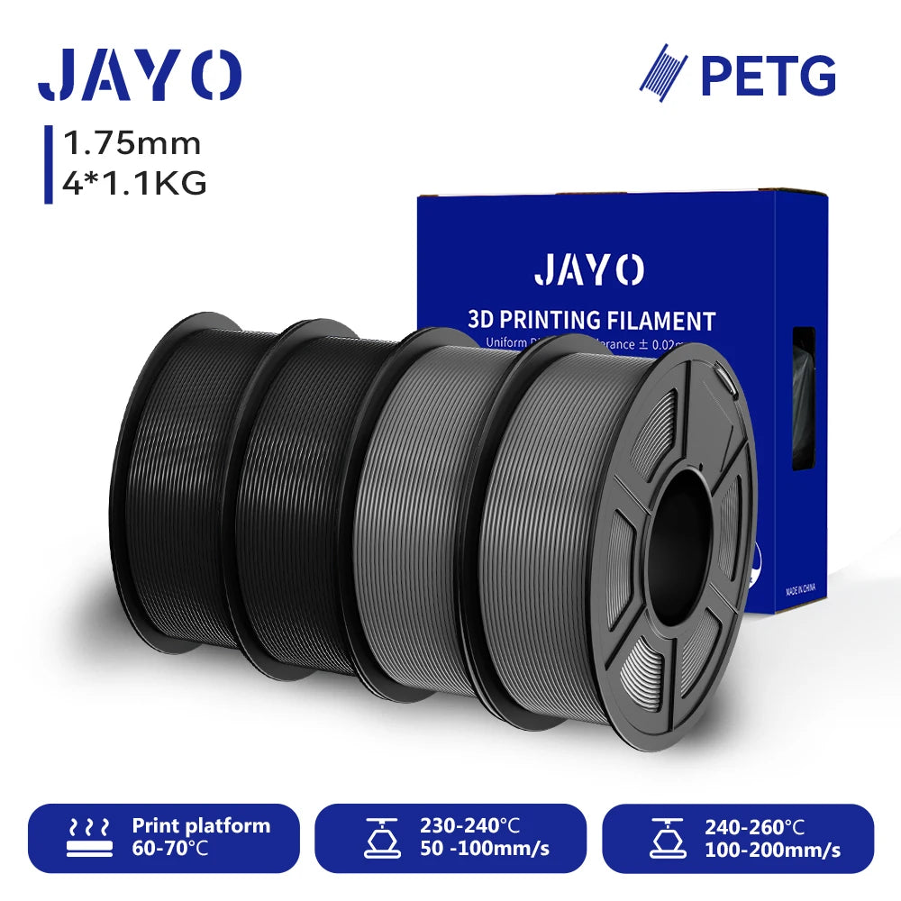 JAYO-Filament PETG pour imprimante 3D FDM, matériel d'impression 3D soigneusement enroulé, 2 rouleaux, 1.75mm, 2.2kg par ensemble