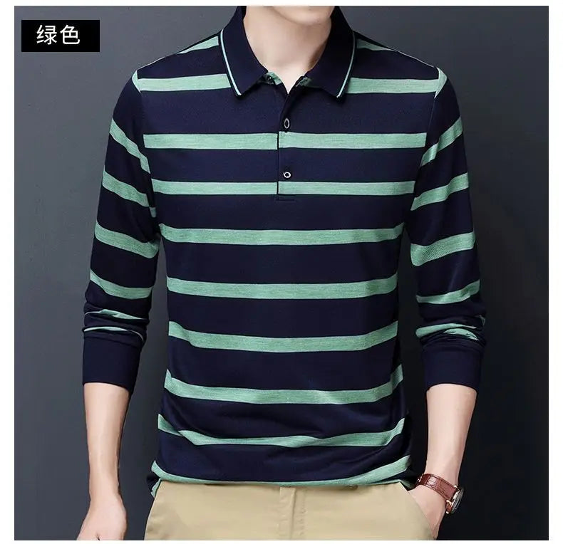 Polos rayés à manches longues pour hommes, Streetwear décontracté, Vêtements d'affaires, Mode coréenne, Polyvalent, Nouveau, Automne, Printemps