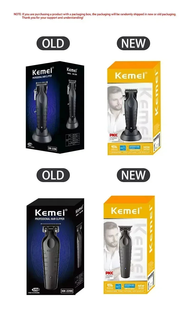 Kemei Kit de tondeuse à cheveux originale KM-2296 KM-2299 KM-T95 tondeuse à cheveux électrique Rechargeable barbier rasoir professionnel pour hommes