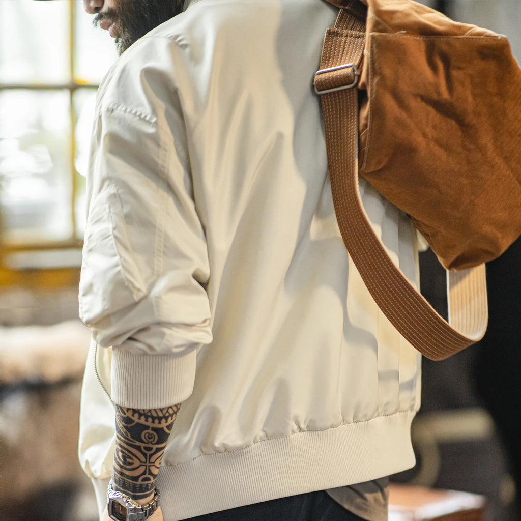 Maden – veste de pilote Vintage L2B pour hommes, blanche, légère, bombardier de vol, courte, fermeture éclair, manteau de Baseball décontracté pour printemps et automne