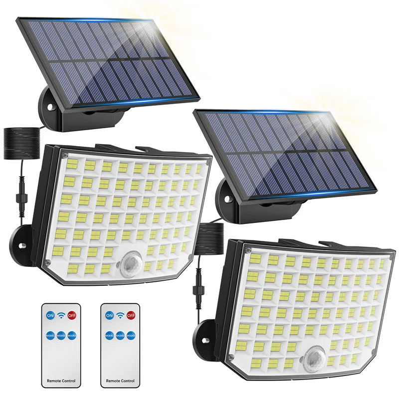 Lumières extérieures solaires, lumières de sécurité de capteur de mouvement à énergie solaire de 256 LED avec des lumières d'inondation imperméables de 3 modes pour le porche extérieur