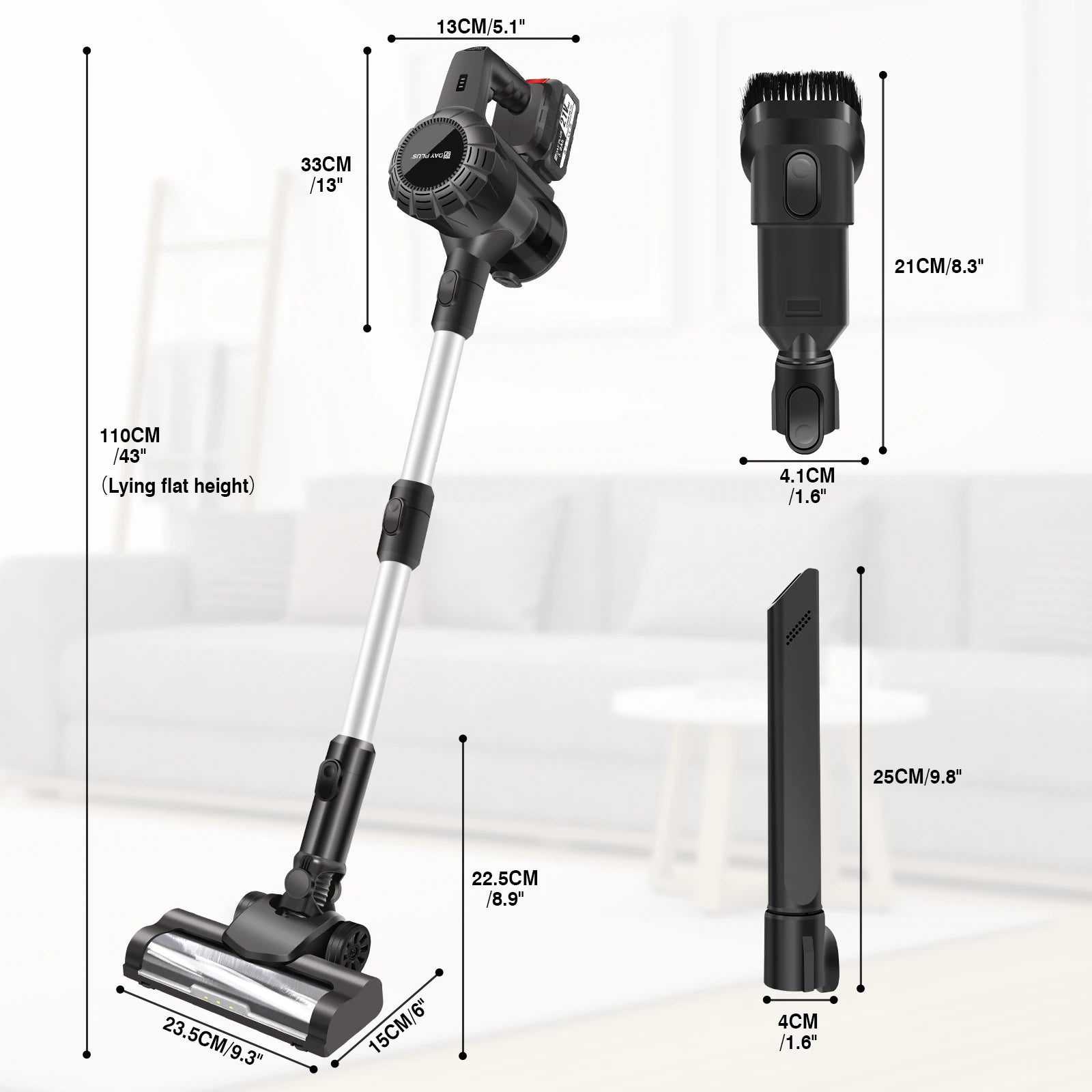 Aspirateur à manche vertical sans fil DayPlus, aspirateur à main sans fil 3 en 1 130000 RPM sans balais pour tapis, sol dur