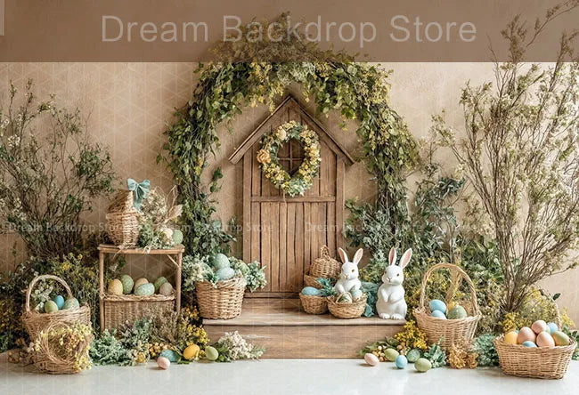 Printemps pâques fond photographie mignon lapin carotte lapin oeuf maison toile de fond décor pour enfants anniversaire gâteau Smash Photo Studio