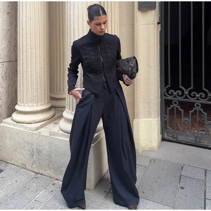 Veste élégante en Satin à boutons grenouille pour femme, col montant, manches longues, Slim, décontractée, manteau de fête de rue, hauts de bureau, printemps 2026