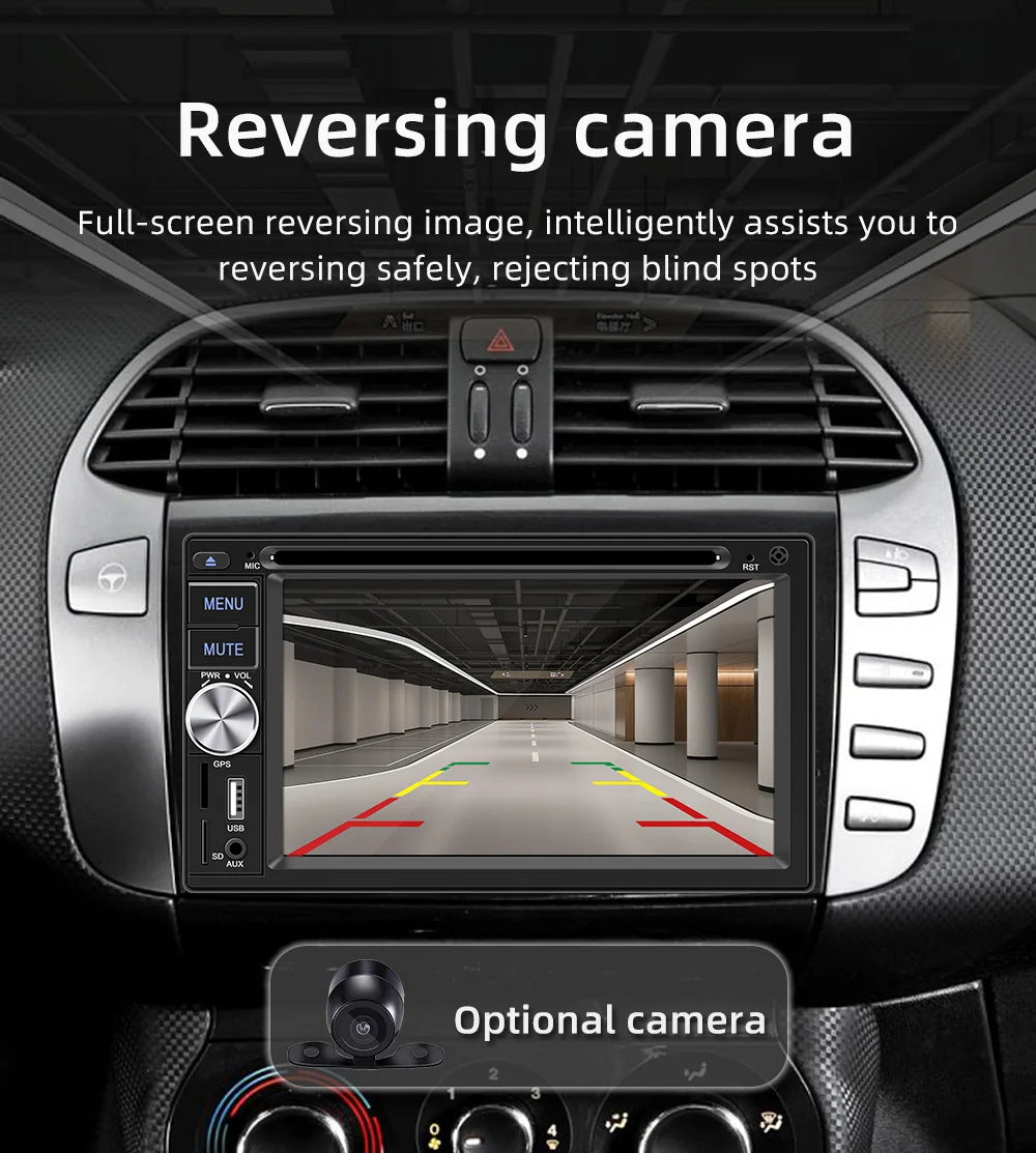 ESSGOO Autoradio 2DIN avec Écran Tactile de 6,2 Pouces. Lecteur CD/DVD, AM/FM, RDS, USB, Bluetooth, TF, AUX, CarPlay et Android Auto. Système Multimédia Complet avec Caméra. Idéal pour Améliorer Votre Expérience de Con