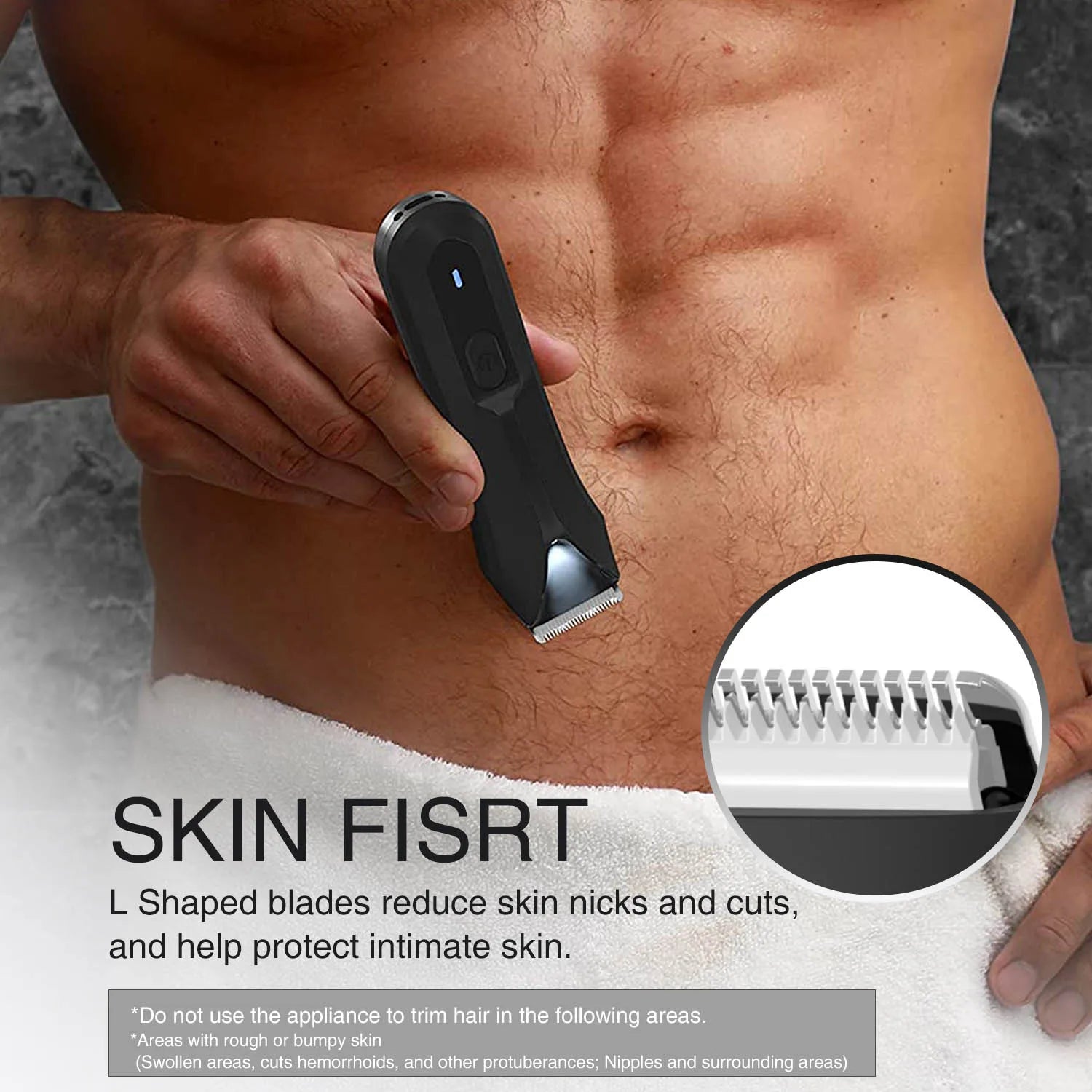 Tondeuse à poils Manscaped pour hommes, kit de tondeuse électrique pour poils corporels, outil de toilettage parfait, rasoir rechargeable pour utilisation humide/sèche, pour la zone inguinale et pubienne
