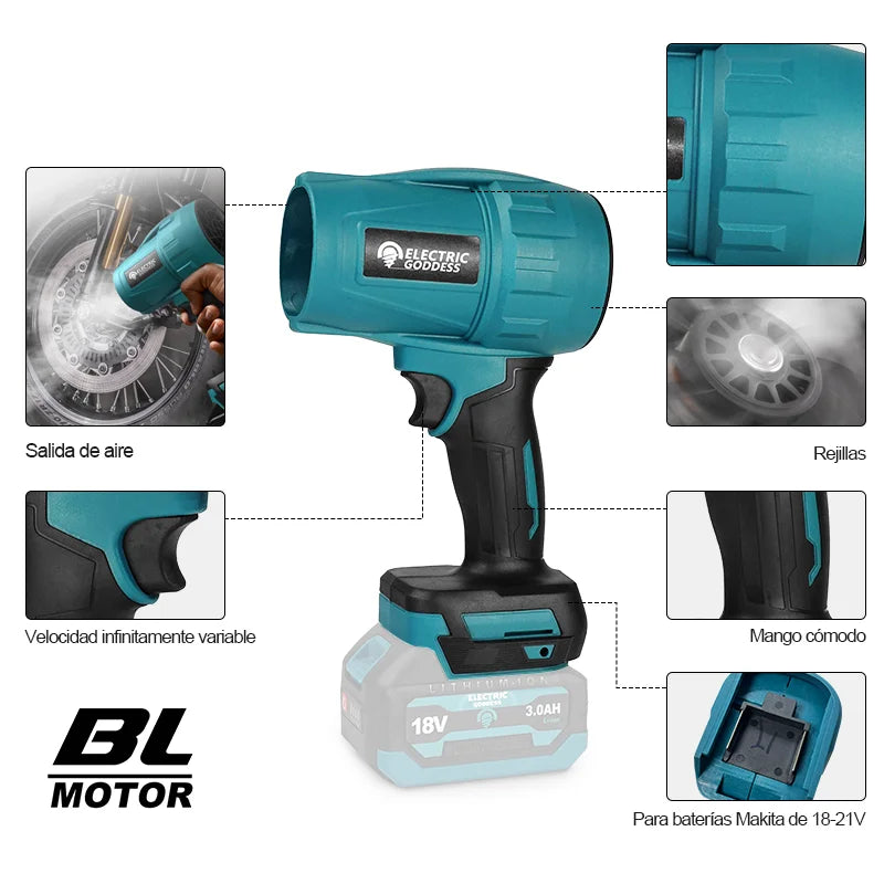 Makita – ventilateur d'air puissant sans balais, 1500W, électrique sans fil, Mini souffleur d'air portatif, outil électrique pour broche de batterie 18V