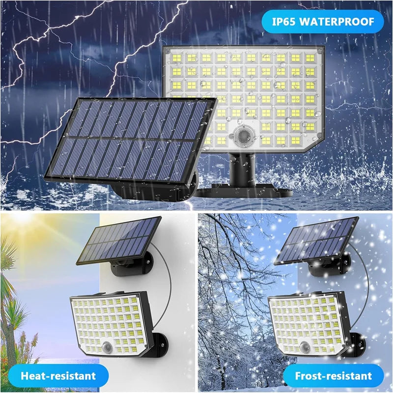 Lumières extérieures solaires, lumières de sécurité de capteur de mouvement à énergie solaire de 256 LED avec des lumières d'inondation imperméables de 3 modes pour le porche extérieur