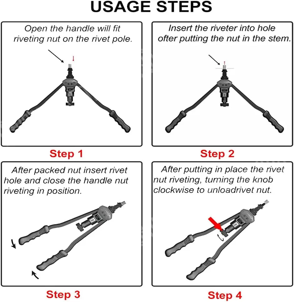 DayPlus-Jeu de Pinces à Écrou à Rivets, Pistolet à Écrous à Riveter RapDuty Hand Rivcirculation, 150 kg en M5, M6, M8, M10, M12