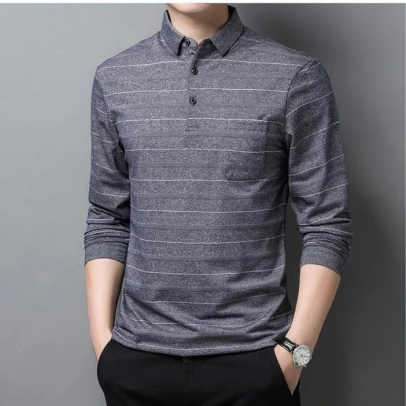 Polos rayés à manches longues pour hommes, Streetwear décontracté, Vêtements d'affaires, Mode coréenne, Polyvalent, Nouveau, Automne, Printemps