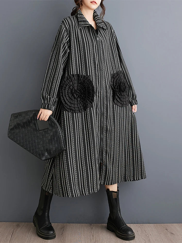 Manteau long à rayures vintage pour femmes, cardigan à fleurs patchwork, décontracté, printemps, automne, 2025