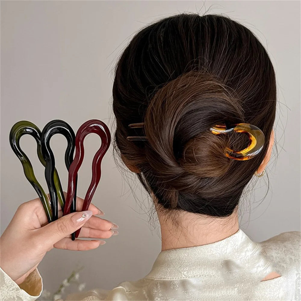Fourchette à cheveux en forme de U, épingle à cheveux en acétate d'écaille de tortue en acrylique, couvre-chef géométrique, bâtons pour femmes et filles, accessoires pour cheveux