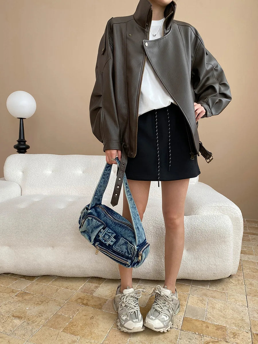 Veste à manches longues pour femme, col document, monochromatique, décontracté, printemps, automne