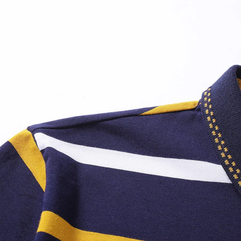 Polo à manches longues brodé en coton pour hommes, t-shirt à rayures, mode décontractée, t-shirt d'affaires, printemps, automne