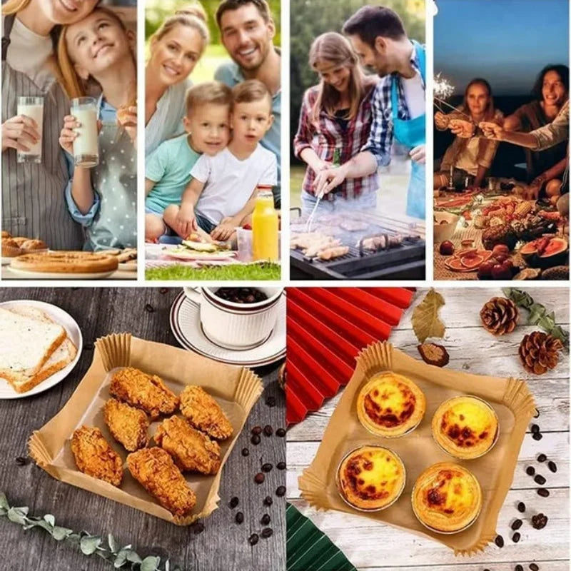 Doublures antiadhésives pour friteuse à Air, 100 pièces, papier parchemin étanche à l'huile, cuisson, rôtissage au micro-ondes, accessoires pour friteuse à Air prédécoupée