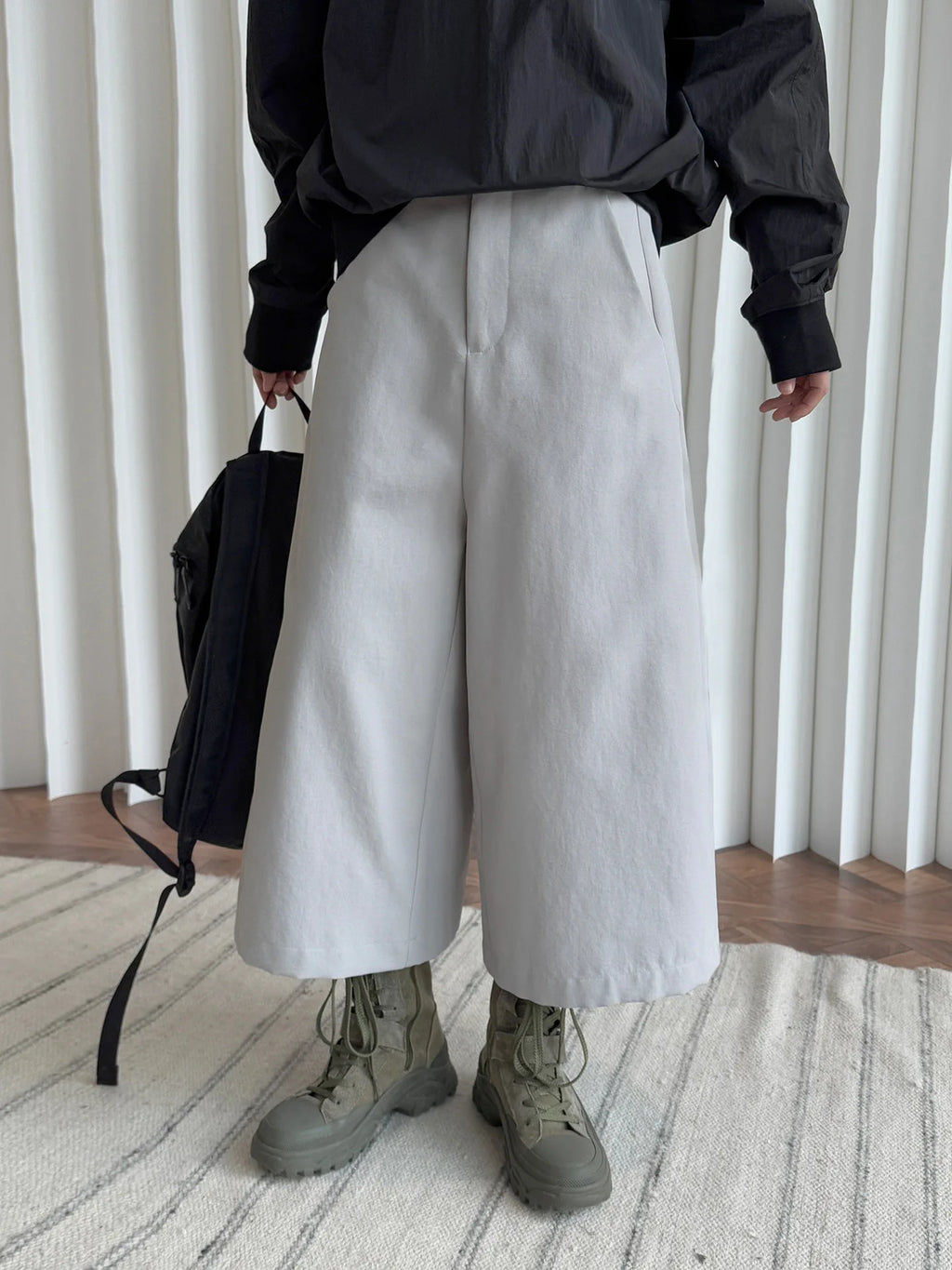 Pantalon de printemps taille haute à jambes larges pour femmes, décontracté, couleur unie, coupe ample