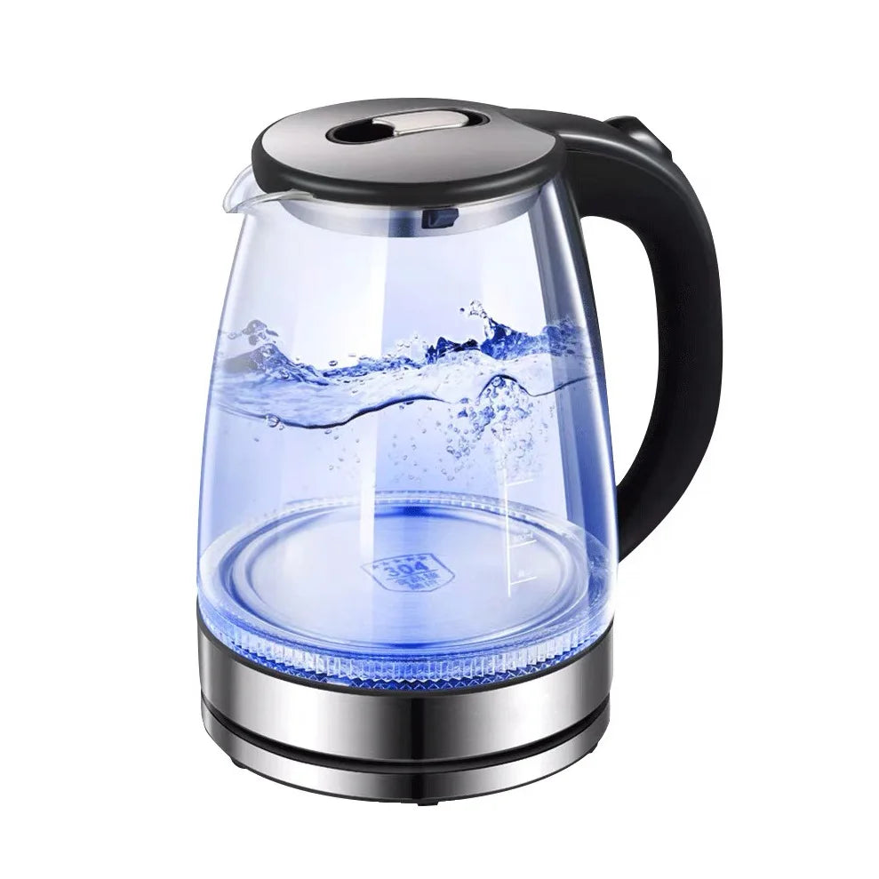 Bouilloire électrique en verre de 2 L - Théière sans fil en borosilicate avec base chauffante, chauffe-eau, indicateur LED, arrêt automatique
