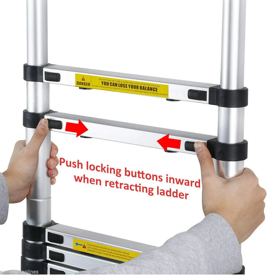 Échelle A cadre échelle télescopique 3.8m échelle d'extension télescopique en aluminium multi-usages avec barre stabilisatrice pour la maison, EN131