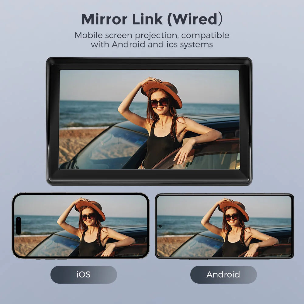 Autoradio sans fil portable avec caméra de recul FM, lecteur vidéo, Android Auto, écran tactile universel, limitation, 7"