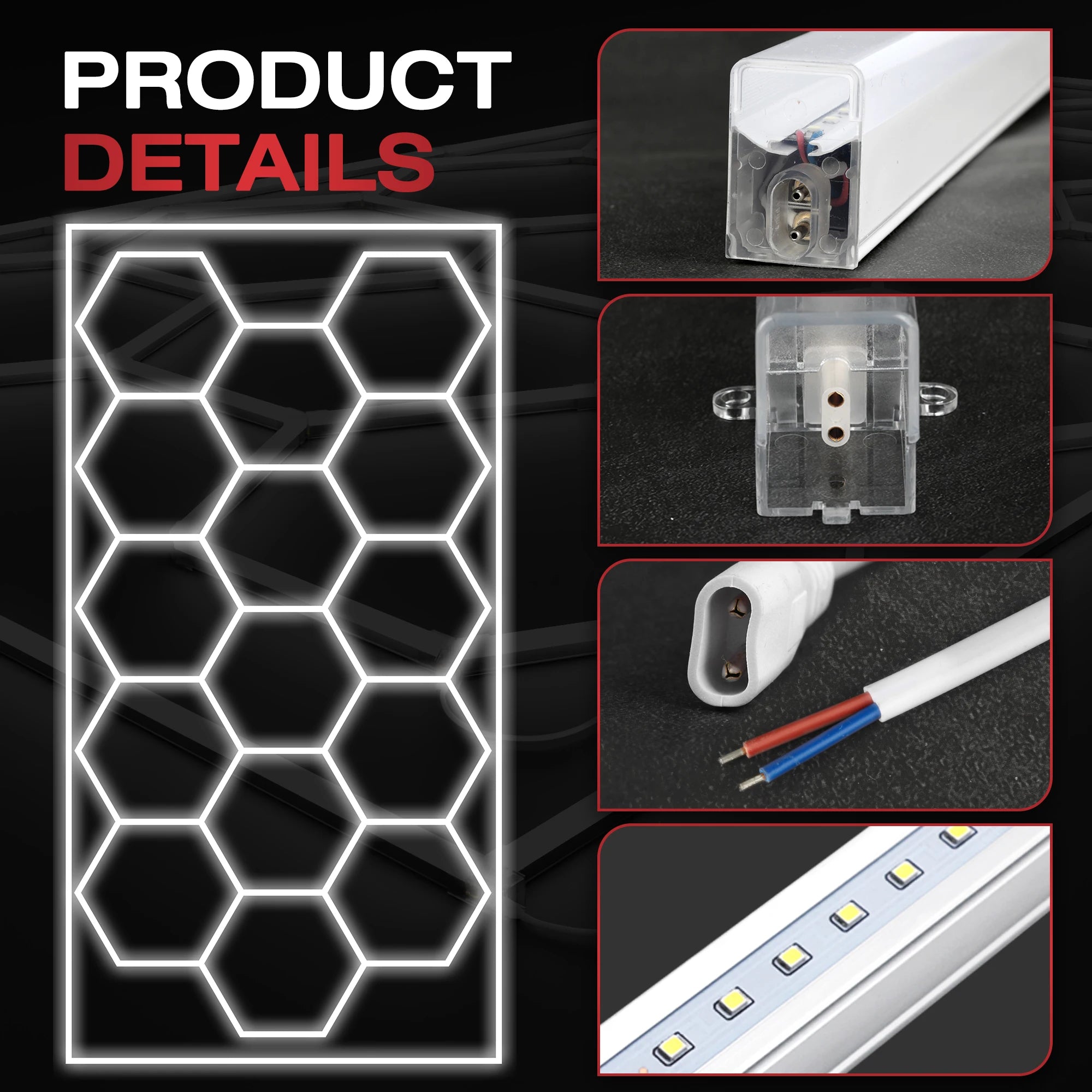 Lumière de Garage hexagonale avec cadre, 15 grilles, entrepôt Local, expédition rapide, lumière Led en nid d'abeille pour atelier, barbier, salle de sport