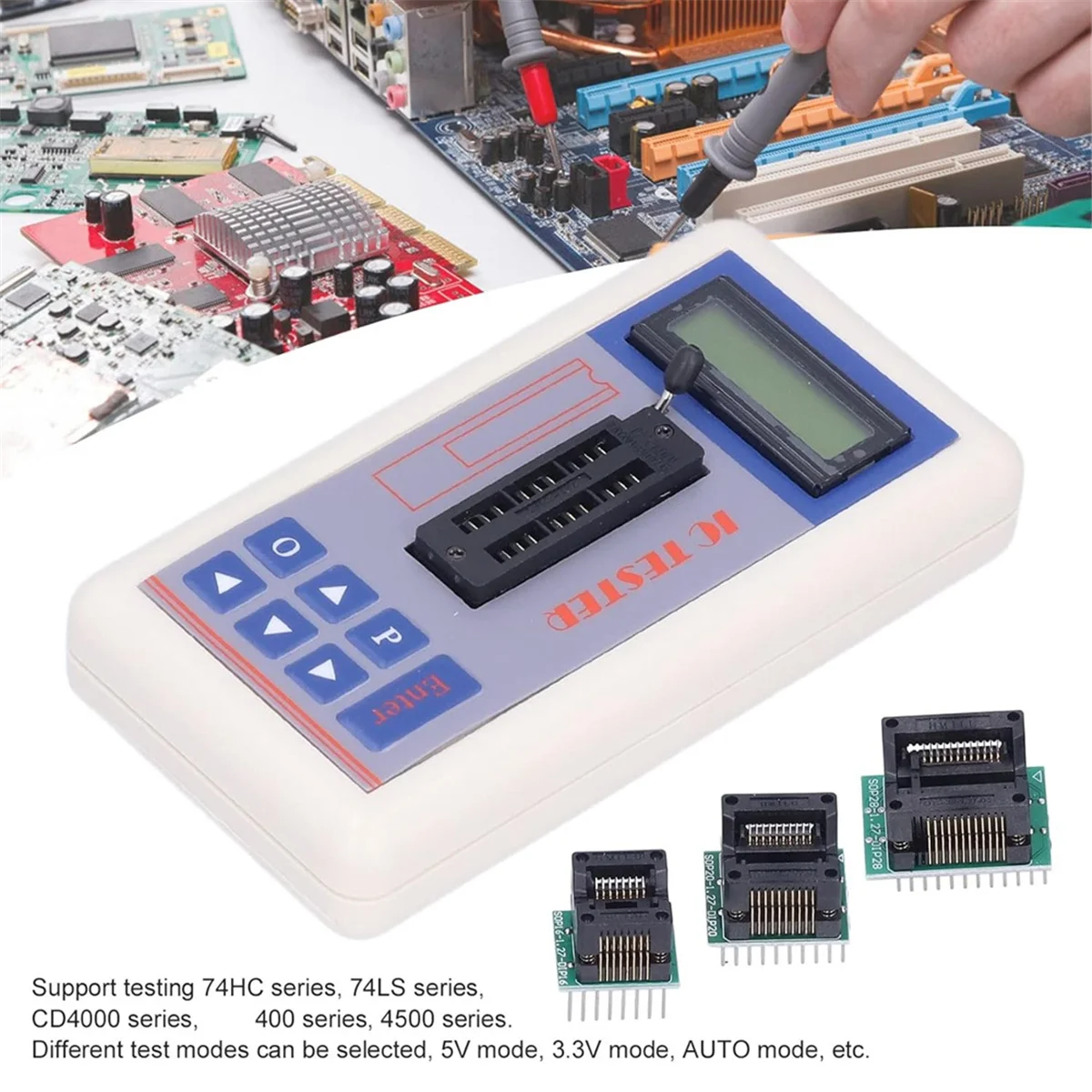 A97Testeur de circuit intégré, testeur de condensateur de transistor IC, détecteur de vérificateur de diodes, avec mode AUTO 5 V 3,3 V, B