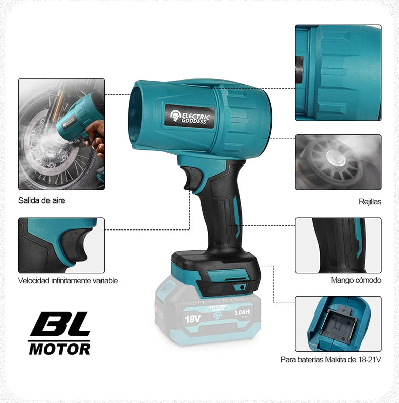 Makita – ventilateur d'air puissant sans balais, 1500W, électrique sans fil, Mini souffleur d'air portatif, outil électrique pour broche de batterie 18V