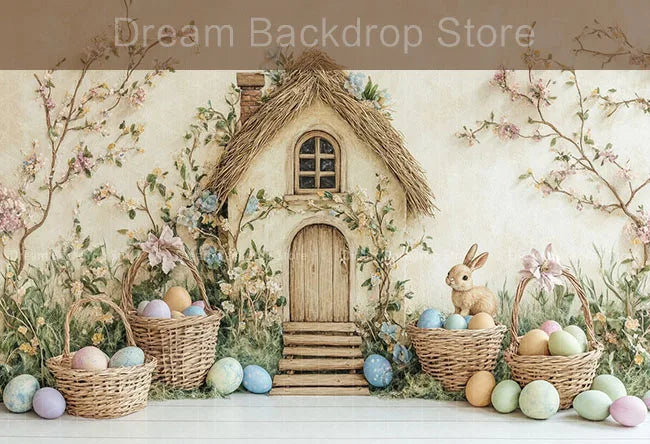 Printemps pâques fond photographie mignon lapin carotte lapin oeuf maison toile de fond décor pour enfants anniversaire gâteau Smash Photo Studio