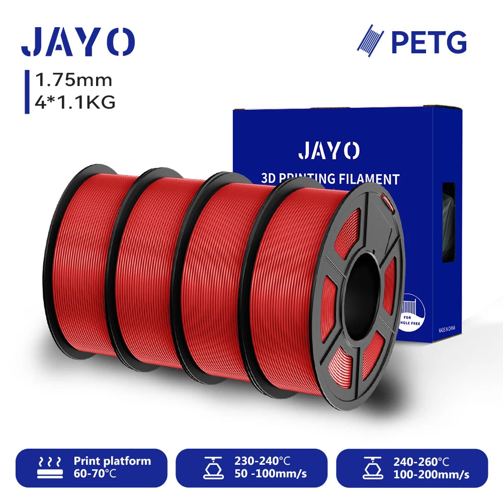 JAYO-Filament PETG pour imprimante 3D FDM, matériel d'impression 3D soigneusement enroulé, 2 rouleaux, 1.75mm, 2.2kg par ensemble