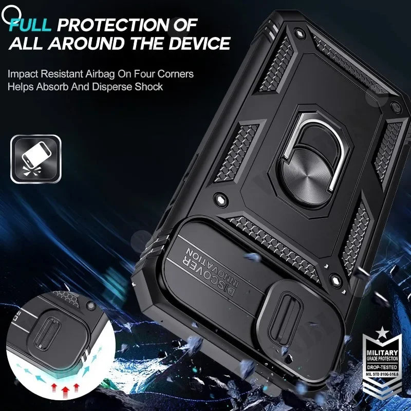Coque pour iPhone 17 16 16e 15 14 13 12 11 Pro Max Plus Mini XS XR 8 Plus 8 7 SE robuste avec caméra, housse de béquille à 360 degrés