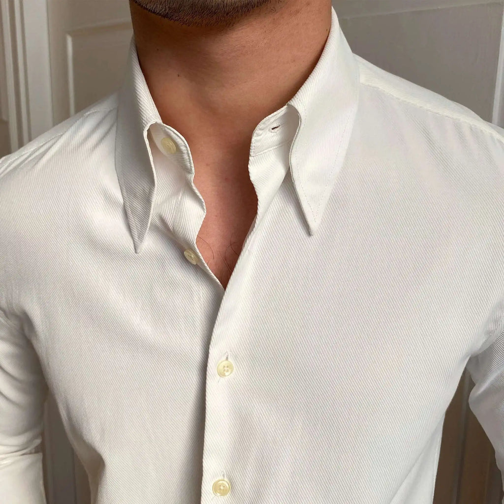 Printemps loisirs britannique affaires chemise Design britannique hommes col Cuba mince solide chemise blanche Camisa Social Masculina hommes chemise