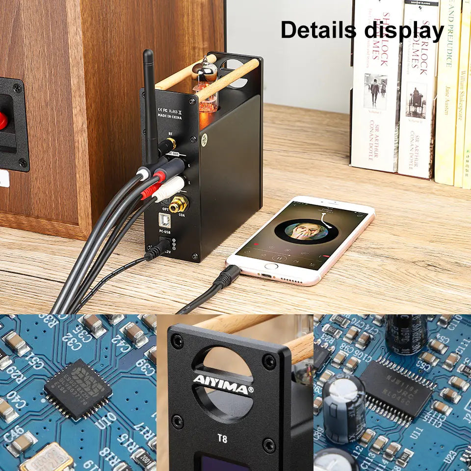 AIYIMA-Amplificateur à Tube Audio T8, Préamplificateur Bluetooth, Décodeur HIFI, Sauna, Téléphone, Ampli, Radiateur USB, Entrée Coaxiale Optique RCA