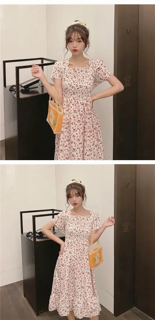 2025 printemps été nouvelle robe femmes Mini robes femme à manches courtes buste élastique imprimé fleuri plissé dos nu tenue décontractée
