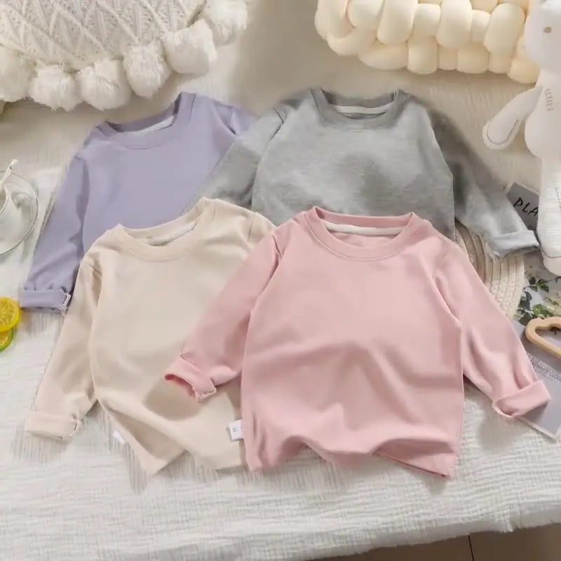 2026 printemps tout nouveau à manches longues garçons filles T-Shirt col rond coton enfants bref Style coréen Base hauts chemise pour garçons vêtements T-Shirt