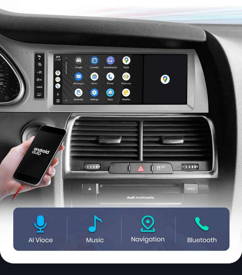 Junsun autoradio sans fil CarPlay Android Auto pour Audi Q7 4L 2006-2015 MMI 2G 3G 8 cœurs 4G WiFi BT GPS écran tactile Autoradio