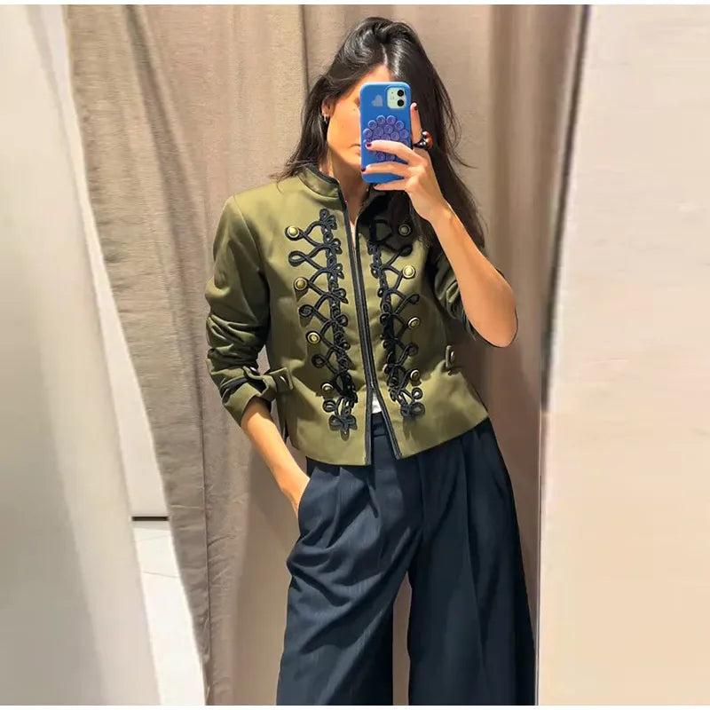 Veste élégante en Satin à boutons grenouille pour femme, col montant, manches longues, Slim, décontractée, manteau de fête de rue, hauts de bureau, printemps 2026