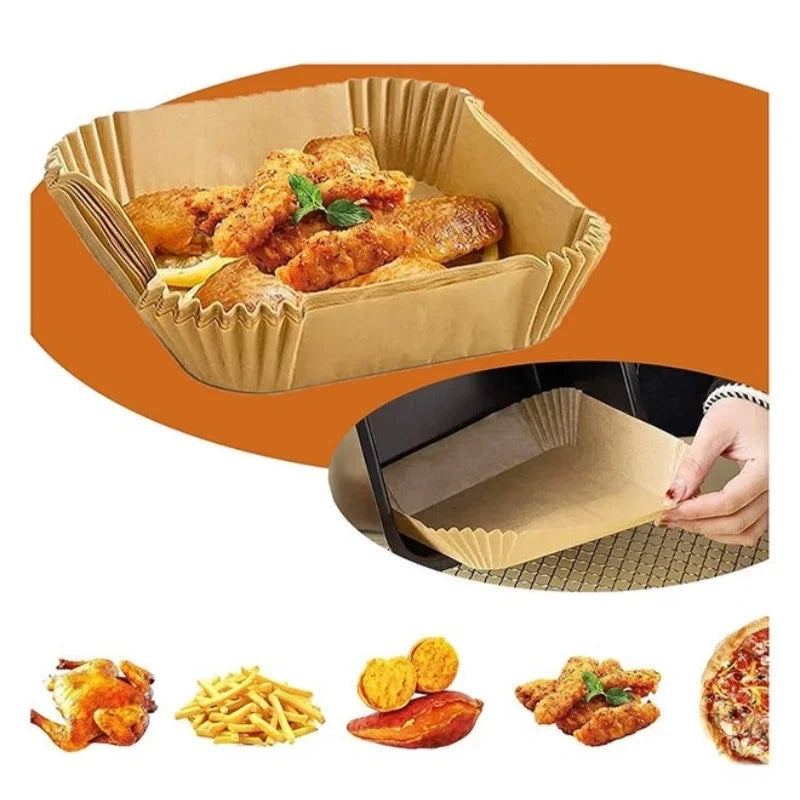 Doublures antiadhésives pour friteuse à Air, 100 pièces, papier parchemin étanche à l'huile, cuisson, rôtissage au micro-ondes, accessoires pour friteuse à Air prédécoupée