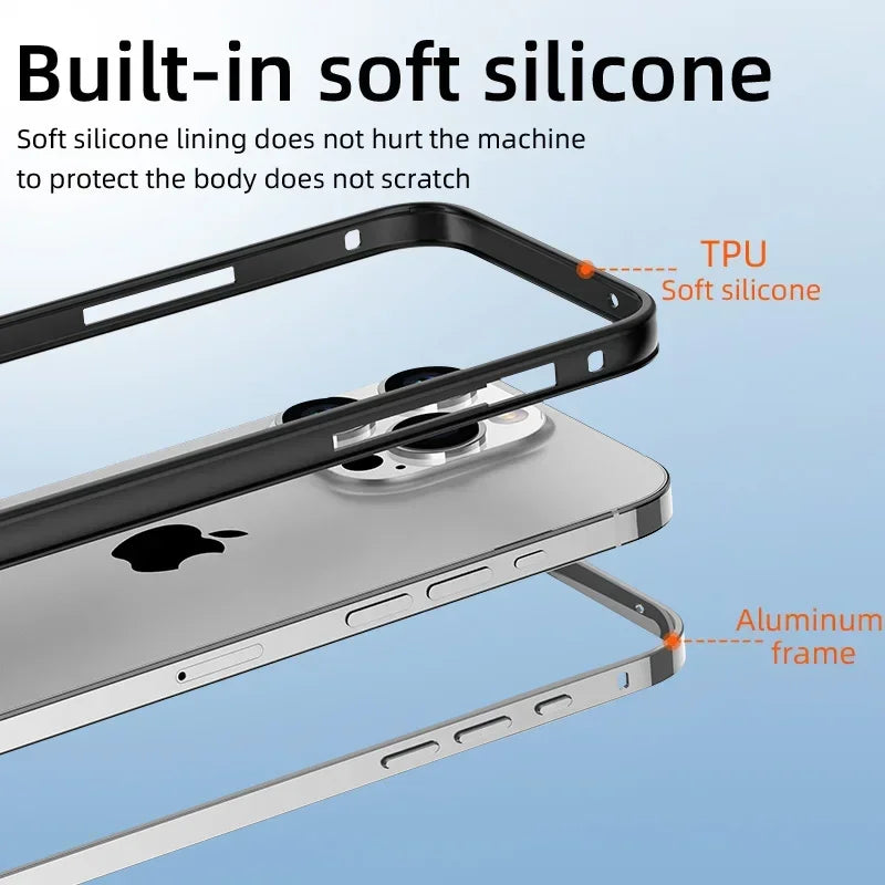 Étuis de téléphone en métal et aluminium, cadre hybride en Silicone, pour iPhone 17 16 15 Pro Max 14 13 12, pare-chocs à meilleure chaleur