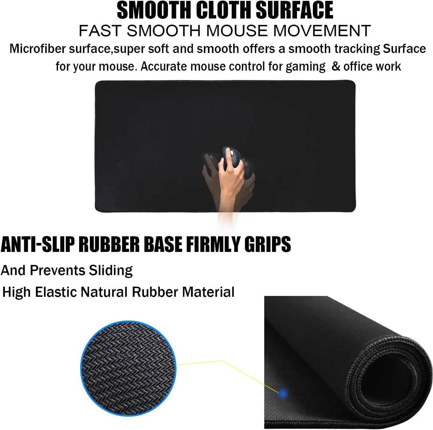 Grand tapis de souris, tapis de souris imperméable avec bord cousu, tapis de souris XXL antidérapant noir pour ordinateur, bureau et maison